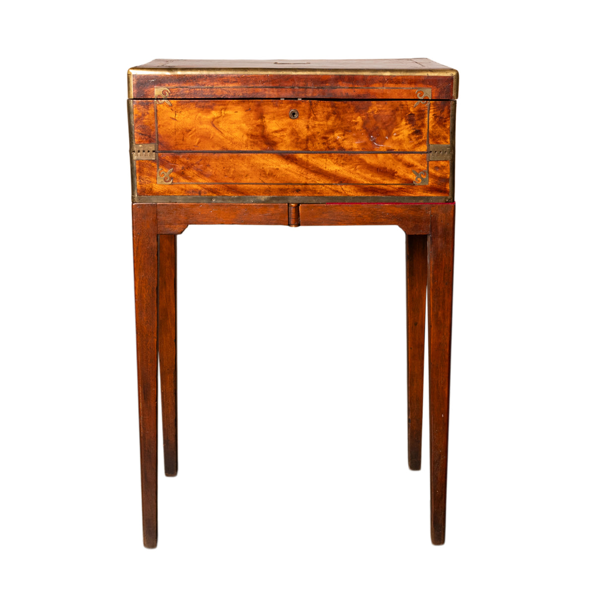 Antique English Walnut Brass Military Campaign Gateleg Writing Desk Box 1850
