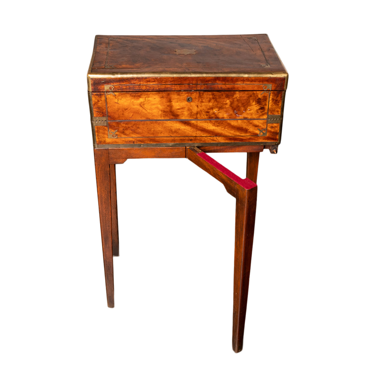 Antique English Walnut Brass Military Campaign Gateleg Writing Desk Box 1850