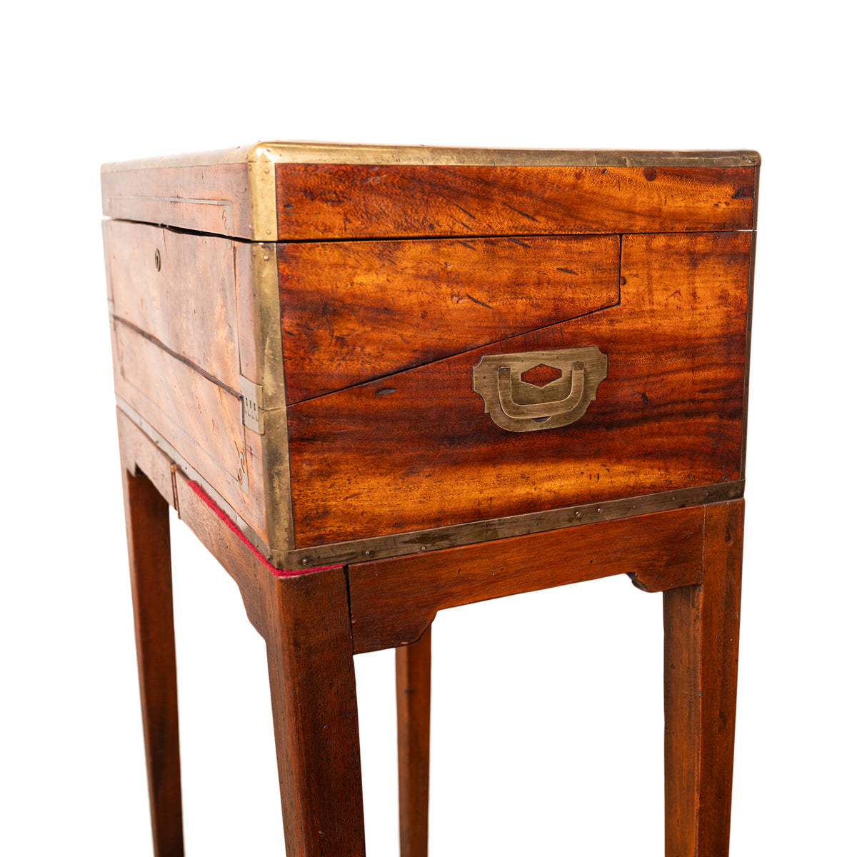 Antique English Walnut Brass Military Campaign Gateleg Writing Desk Box 1850