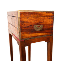 Antique English Walnut Brass Military Campaign Gateleg Writing Desk Box 1850