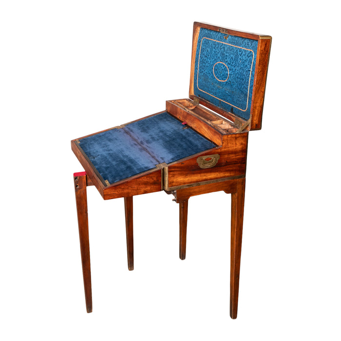 Antique English Walnut Brass Military Campaign Gateleg Writing Desk Box 1850