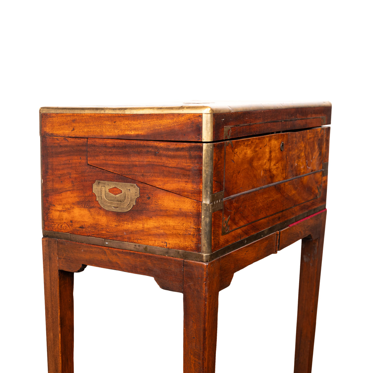 Antique English Walnut Brass Military Campaign Gateleg Writing Desk Box 1850