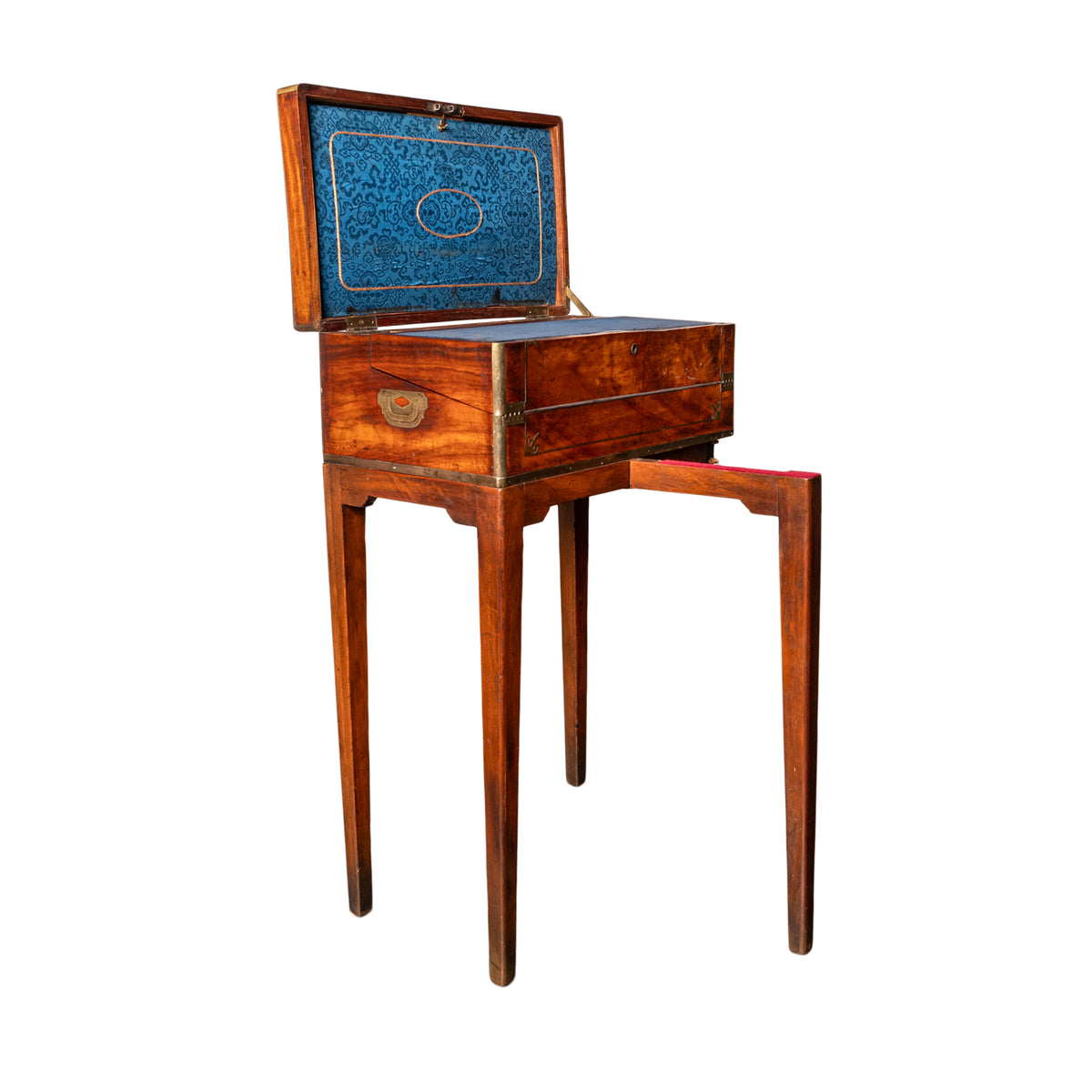 Antique English Walnut Brass Military Campaign Gateleg Writing Desk Box 1850