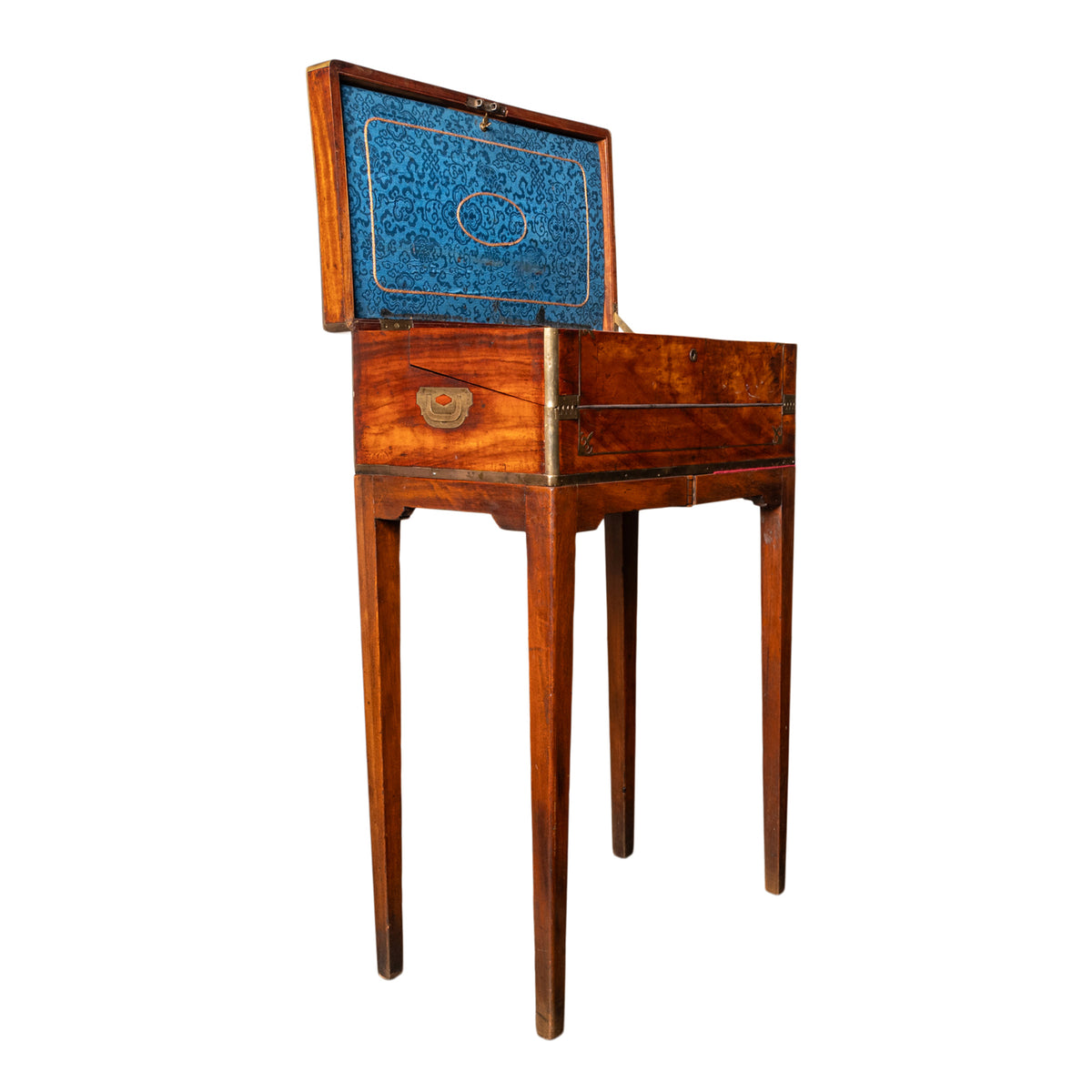 Antique English Walnut Brass Military Campaign Gateleg Writing Desk Box 1850