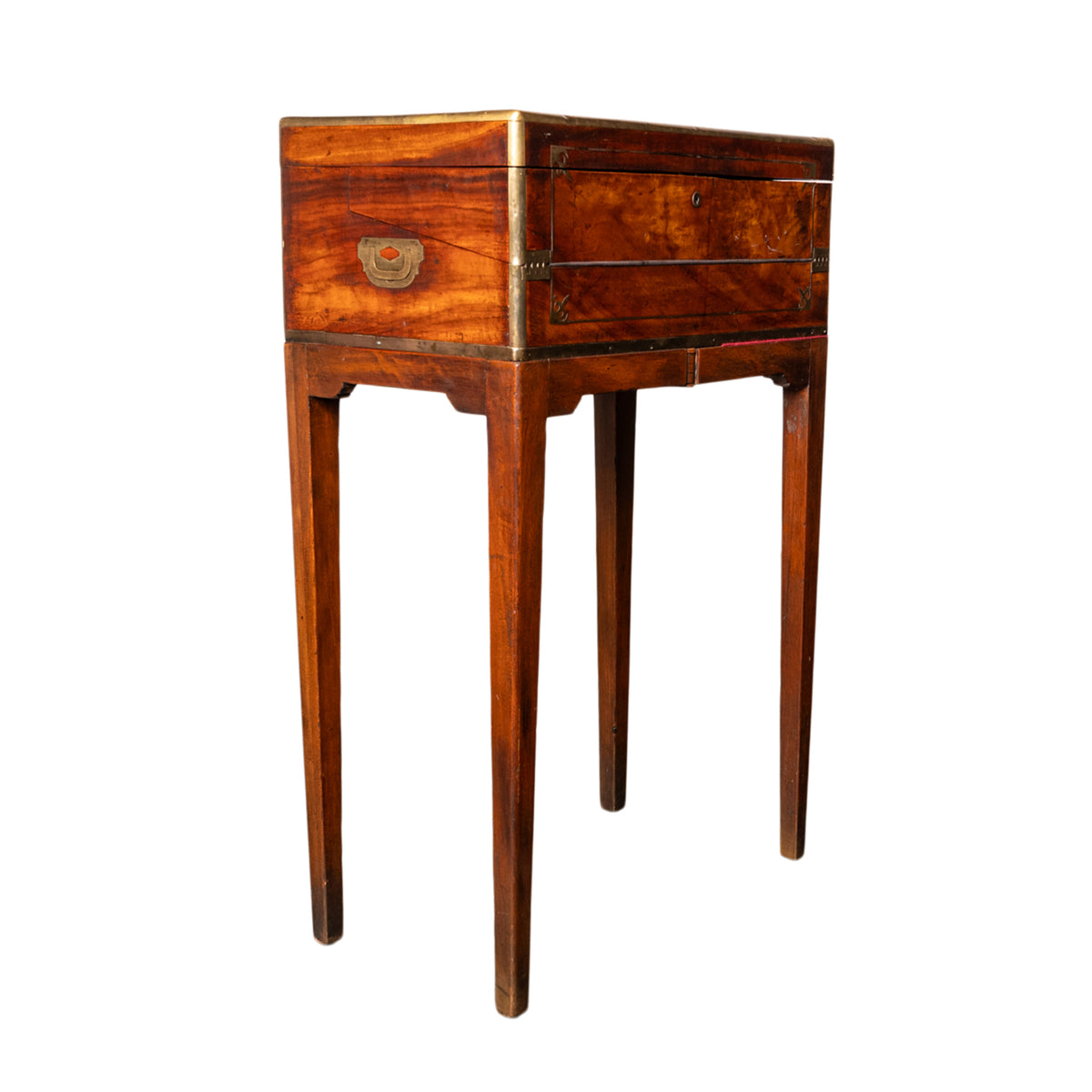 Antique English Walnut Brass Military Campaign Gateleg Writing Desk Box 1850