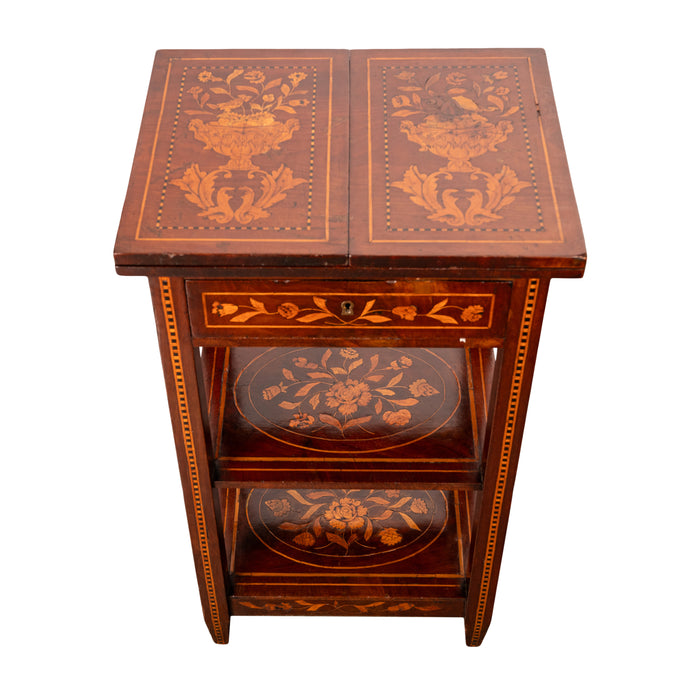 Antique Dutch Georgian Marquetry Foldout Rosewood Satinwood Table Etagere 1820