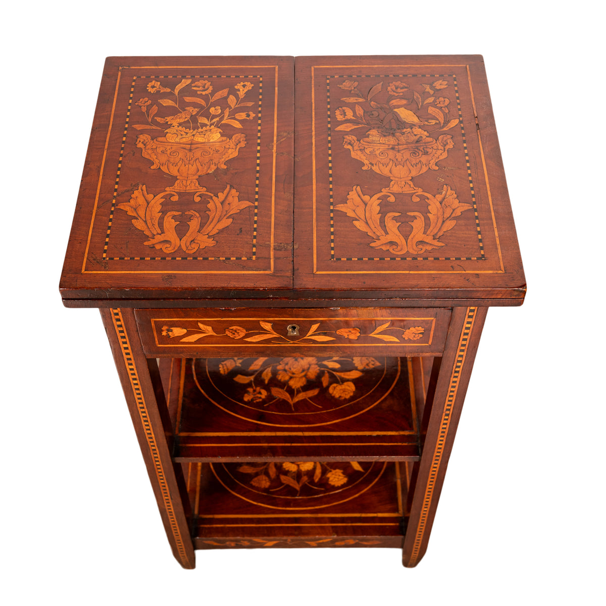 Antique Dutch Georgian Marquetry Foldout Rosewood Satinwood Table Etagere 1820