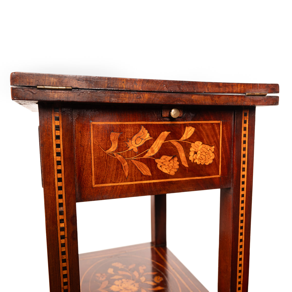 Antique Dutch Georgian Marquetry Foldout Rosewood Satinwood Table Etagere 1820