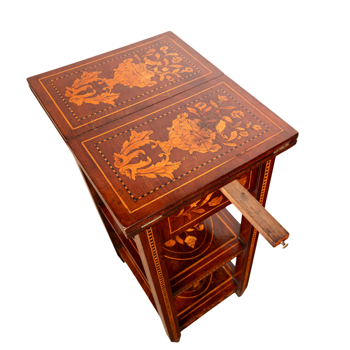 Antique Dutch Georgian Marquetry Foldout Rosewood Satinwood Table Etagere 1820