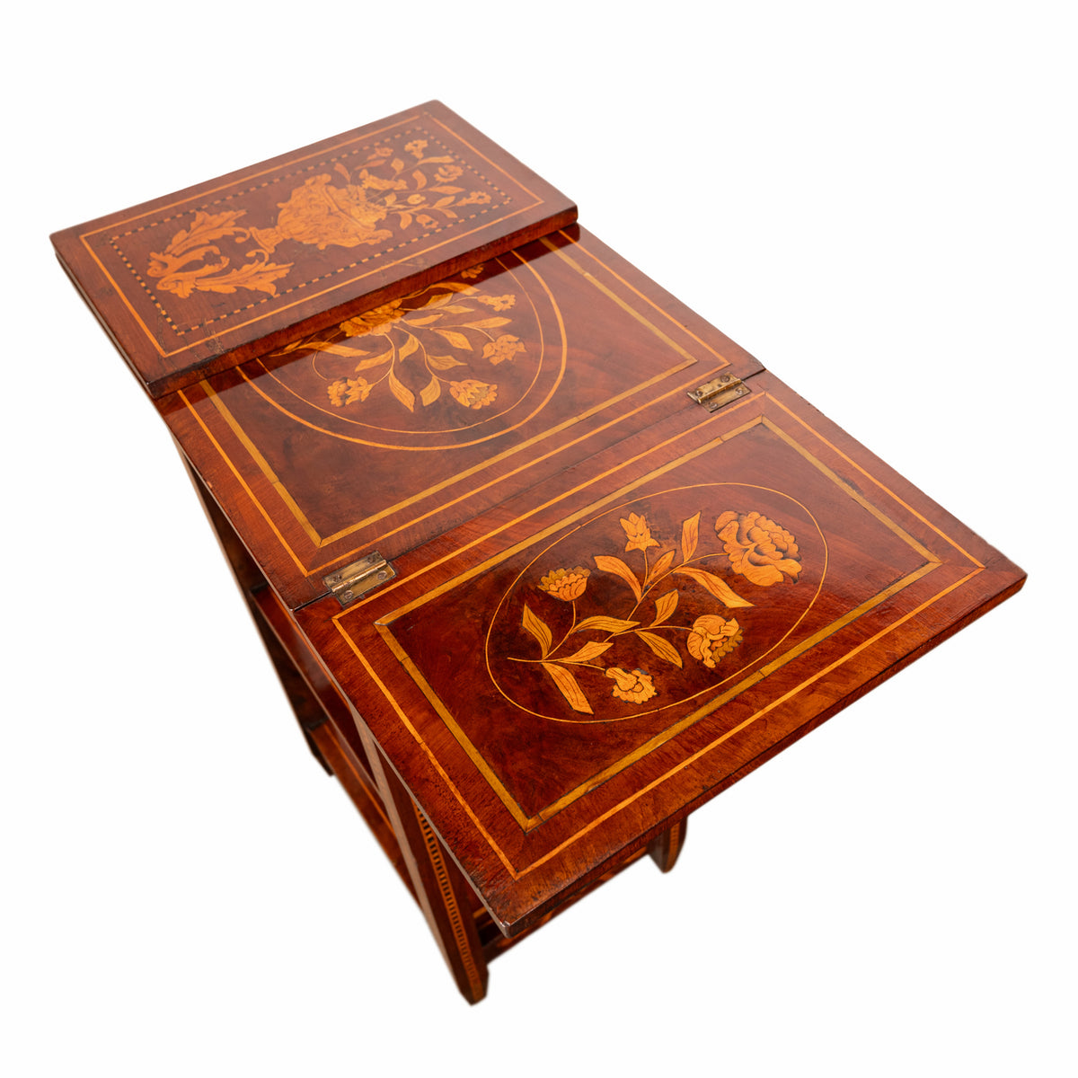 Antique Dutch Georgian Marquetry Foldout Rosewood Satinwood Table Etagere 1820