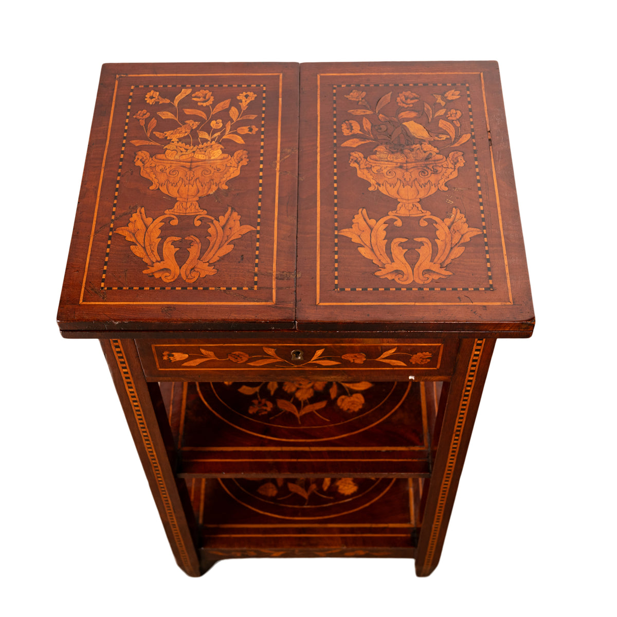 Antique Dutch Georgian Marquetry Foldout Rosewood Satinwood Table Etagere 1820