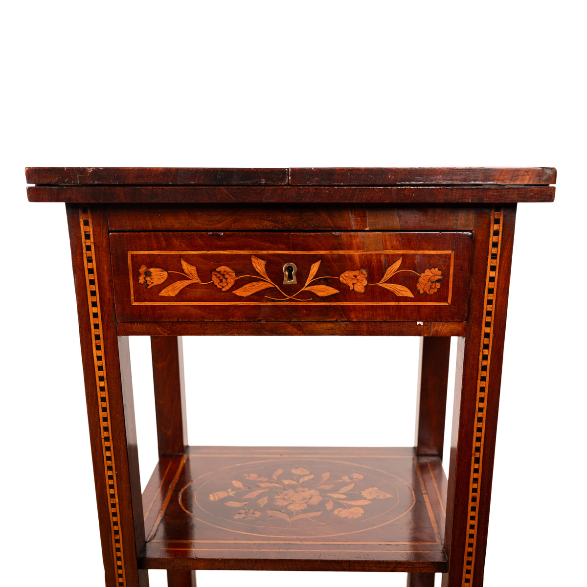 Antique Dutch Georgian Marquetry Foldout Rosewood Satinwood Table Etagere 1820