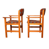 Pair Vintage Mid Century Modern Danish Teak Armchairs Pendleton Wool Fabric 1970