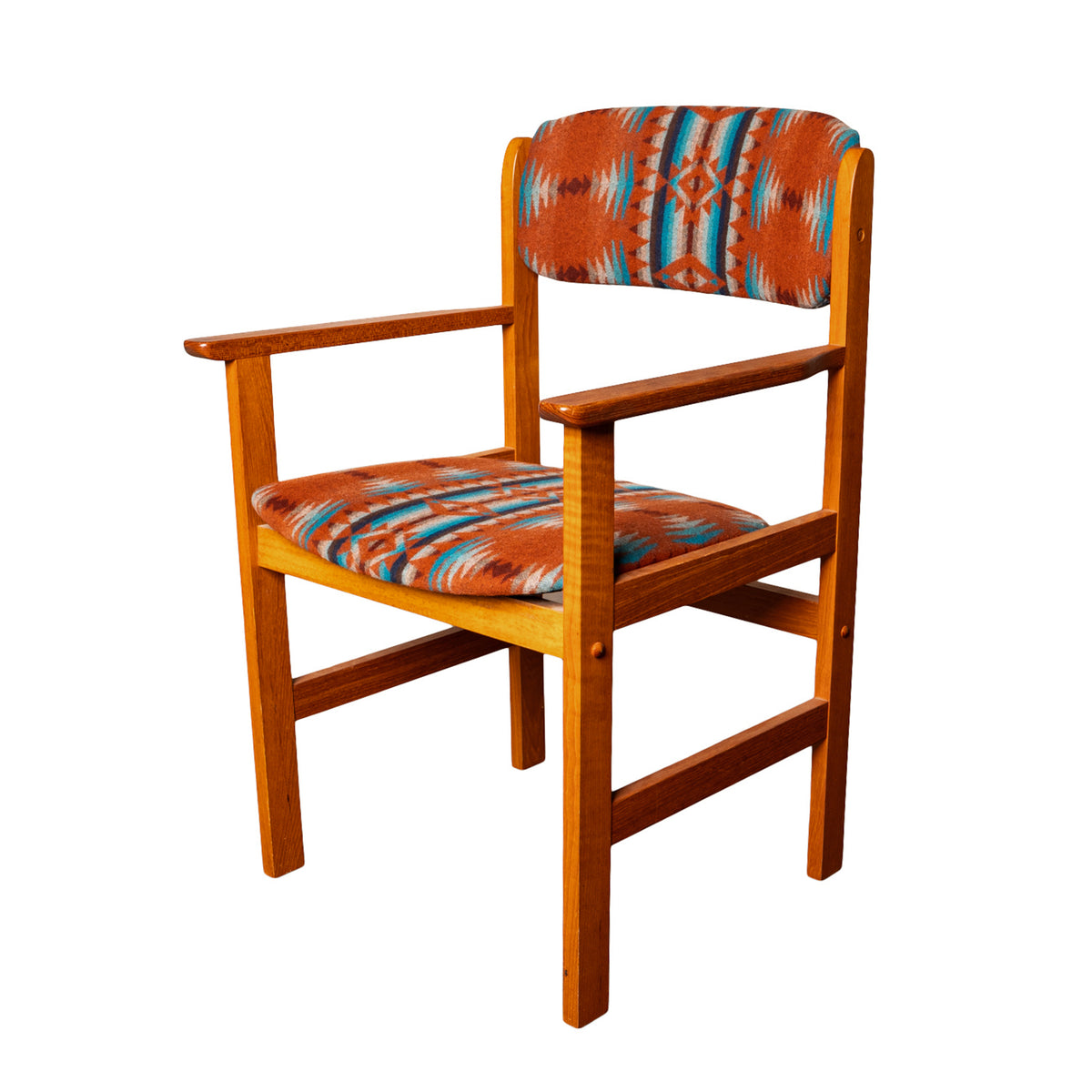 Pair Vintage Mid Century Modern Danish Teak Armchairs Pendleton Wool Fabric 1970