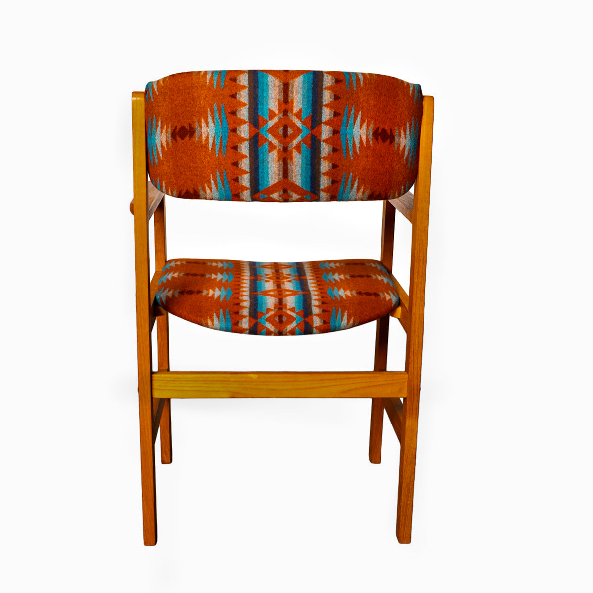 Pair Vintage Mid Century Modern Danish Teak Armchairs Pendleton Wool Fabric 1970