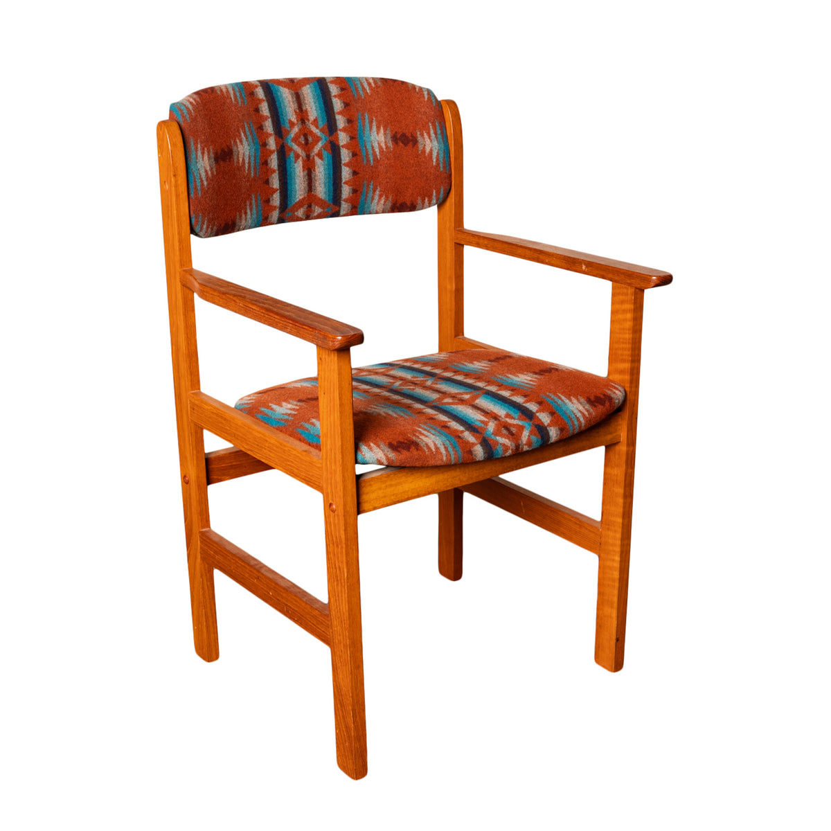 Pair Vintage Mid Century Modern Danish Teak Armchairs Pendleton Wool Fabric 1970