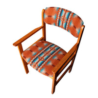 Pair Vintage Mid Century Modern Danish Teak Armchairs Pendleton Wool Fabric 1970