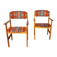 Pair Vintage Mid Century Modern Danish Teak Armchairs Pendleton Wool Fabric 1970