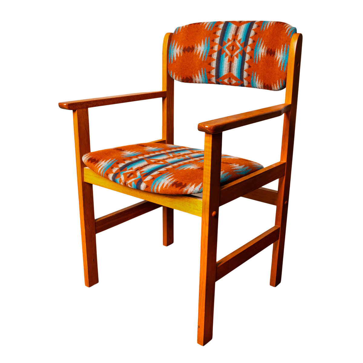 Pair Vintage Mid Century Modern Danish Teak Armchairs Pendleton Wool Fabric 1970