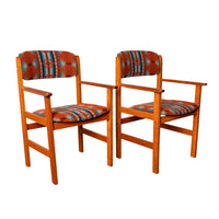 Pair Vintage Mid Century Modern Danish Teak Armchairs Pendleton Wool Fabric 1970