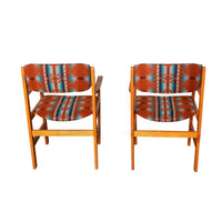 Pair Vintage Mid Century Modern Danish Teak Armchairs Pendleton Wool Fabric 1970