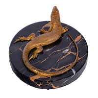 Antique Art Deco Gilt Bronze Portoro Marble Lizard Animalier Statue Paperweight