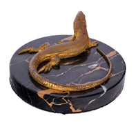 Antique Art Deco Gilt Bronze Portoro Marble Lizard Animalier Statue Paperweight
