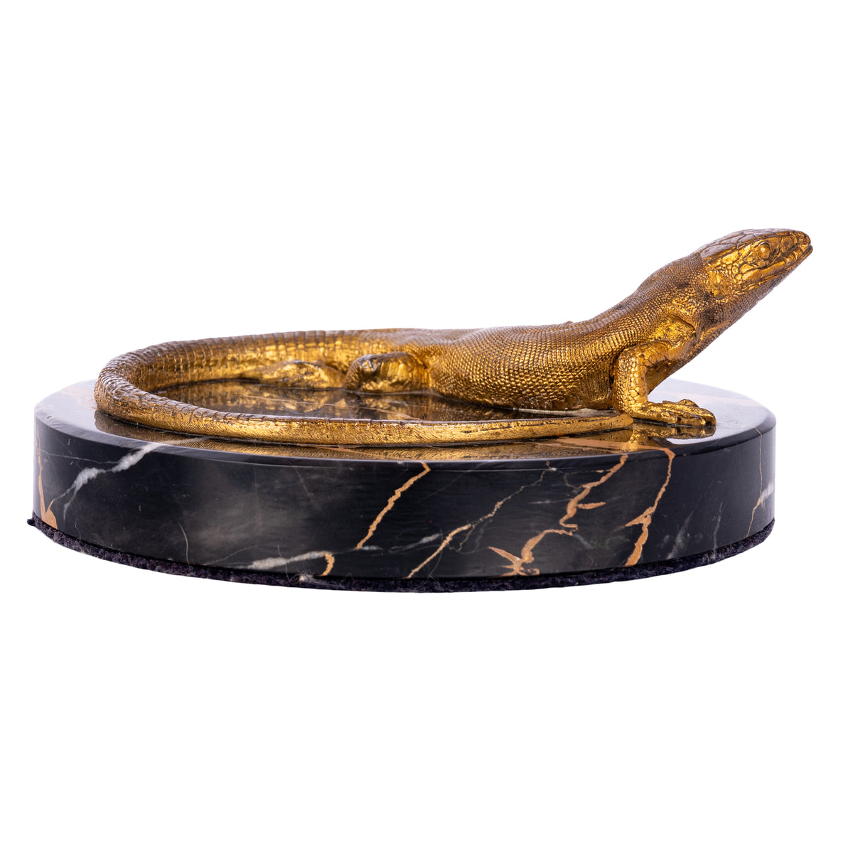 Antique Art Deco Gilt Bronze Portoro Marble Lizard Animalier Statue Paperweight
