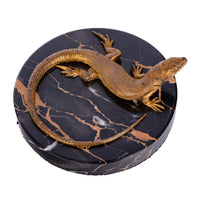 Antique Art Deco Gilt Bronze Portoro Marble Lizard Animalier Statue Paperweight