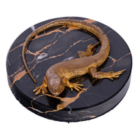 Antique Art Deco Gilt Bronze Portoro Marble Lizard Animalier Statue Paperweight