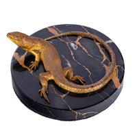 Antique Art Deco Gilt Bronze Portoro Marble Lizard Animalier Statue Paperweight