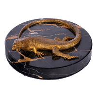 Antique Art Deco Gilt Bronze Portoro Marble Lizard Animalier Statue Paperweight