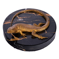 Antique Art Deco Gilt Bronze Portoro Marble Lizard Animalier Statue Paperweight