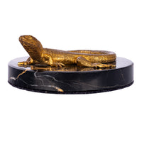 Antique Art Deco Gilt Bronze Portoro Marble Lizard Animalier Statue Paperweight