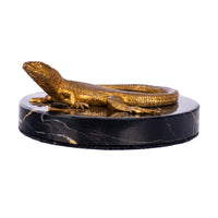 Antique Art Deco Gilt Bronze Portoro Marble Lizard Animalier Statue Paperweight