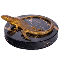 Antique Art Deco Gilt Bronze Portoro Marble Lizard Animalier Statue Paperweight