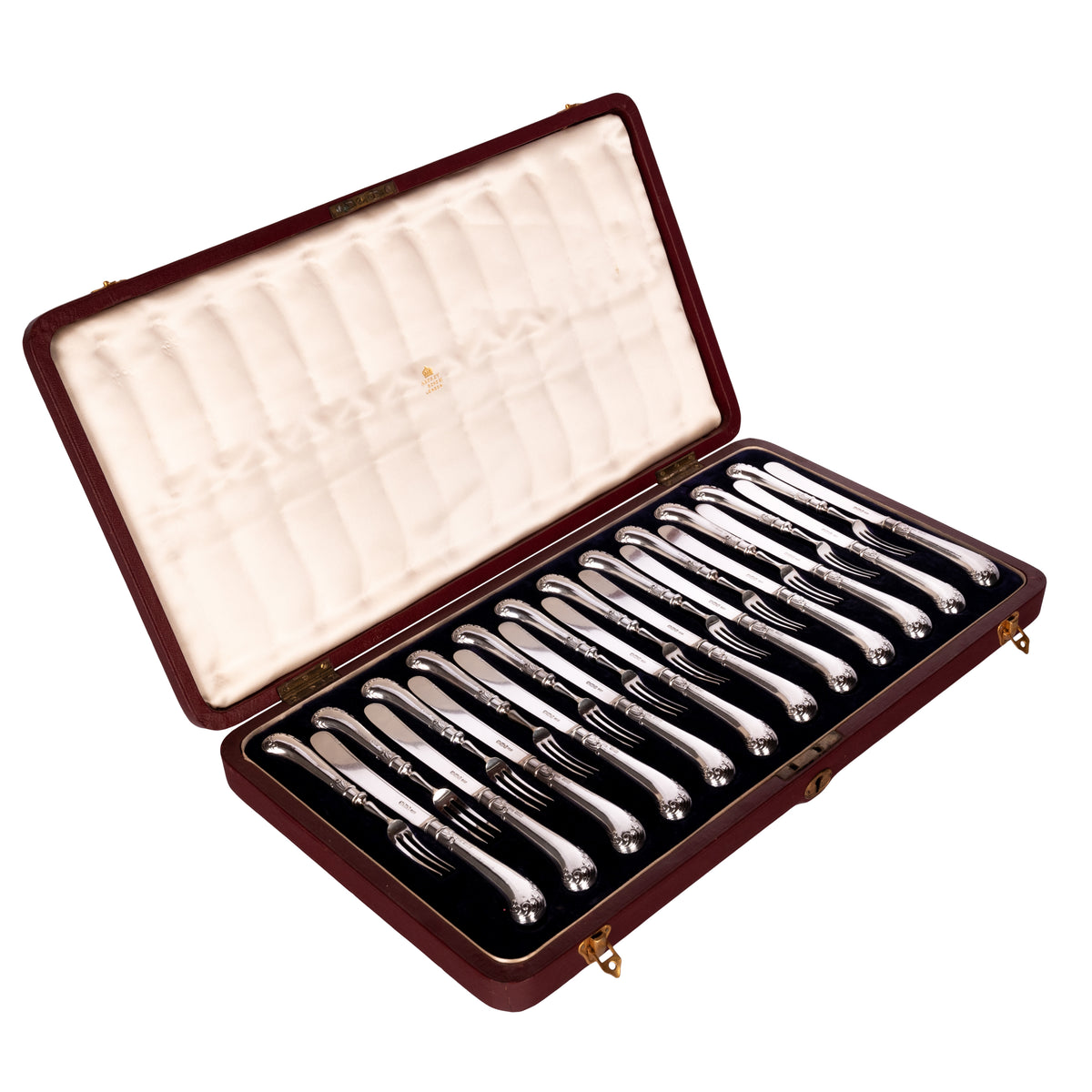 Antique Sterling Silver Dessert Service for 12 Knives Forks Allen & Darwin Sheffield Asprey London