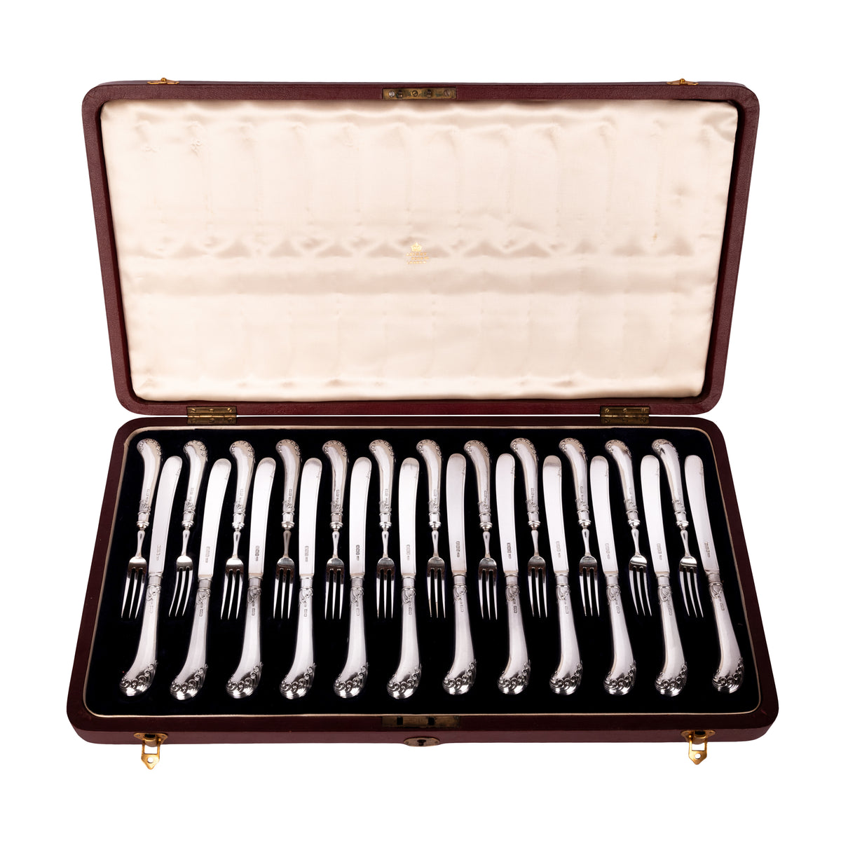 Antique Sterling Silver Dessert Service for 12 Knives Forks Allen & Darwin Sheffield Asprey London