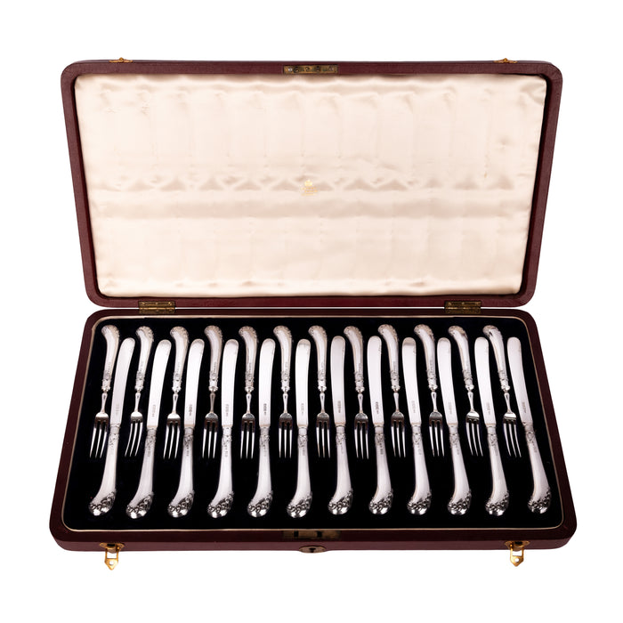 Antique Sterling Silver Dessert Service for 12 Knives Forks Allen & Darwin Sheffield Asprey London