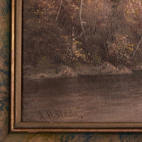 Antique American 19th C Realist California River Landscape Oil on Canvas Painting 1888 by Albert Horatio Slade