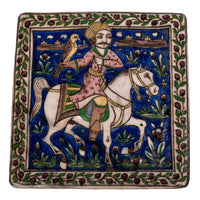 Antique Islamic Persian Painted Relief Tile Falconer Prince on Horseback Qajar Period 1850