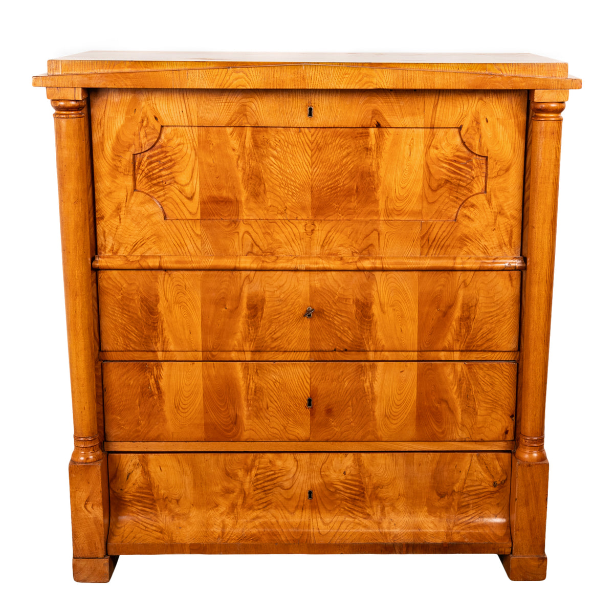Antique Swedish Golden Ash Biedermeier Secretary Chest Dresser Desk inlaid 1820