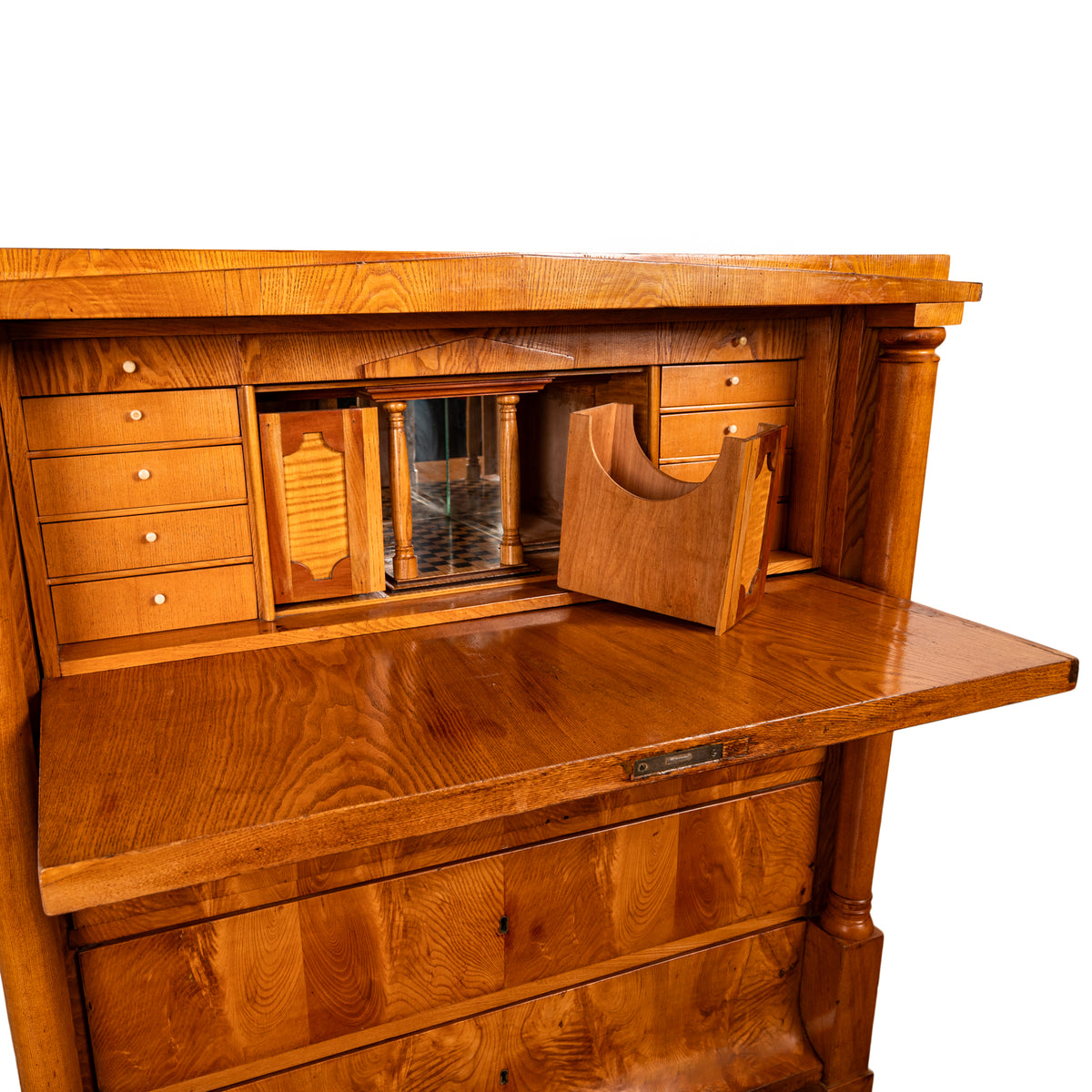 Antique Swedish Golden Ash Biedermeier Secretary Chest Dresser Desk inlaid 1820