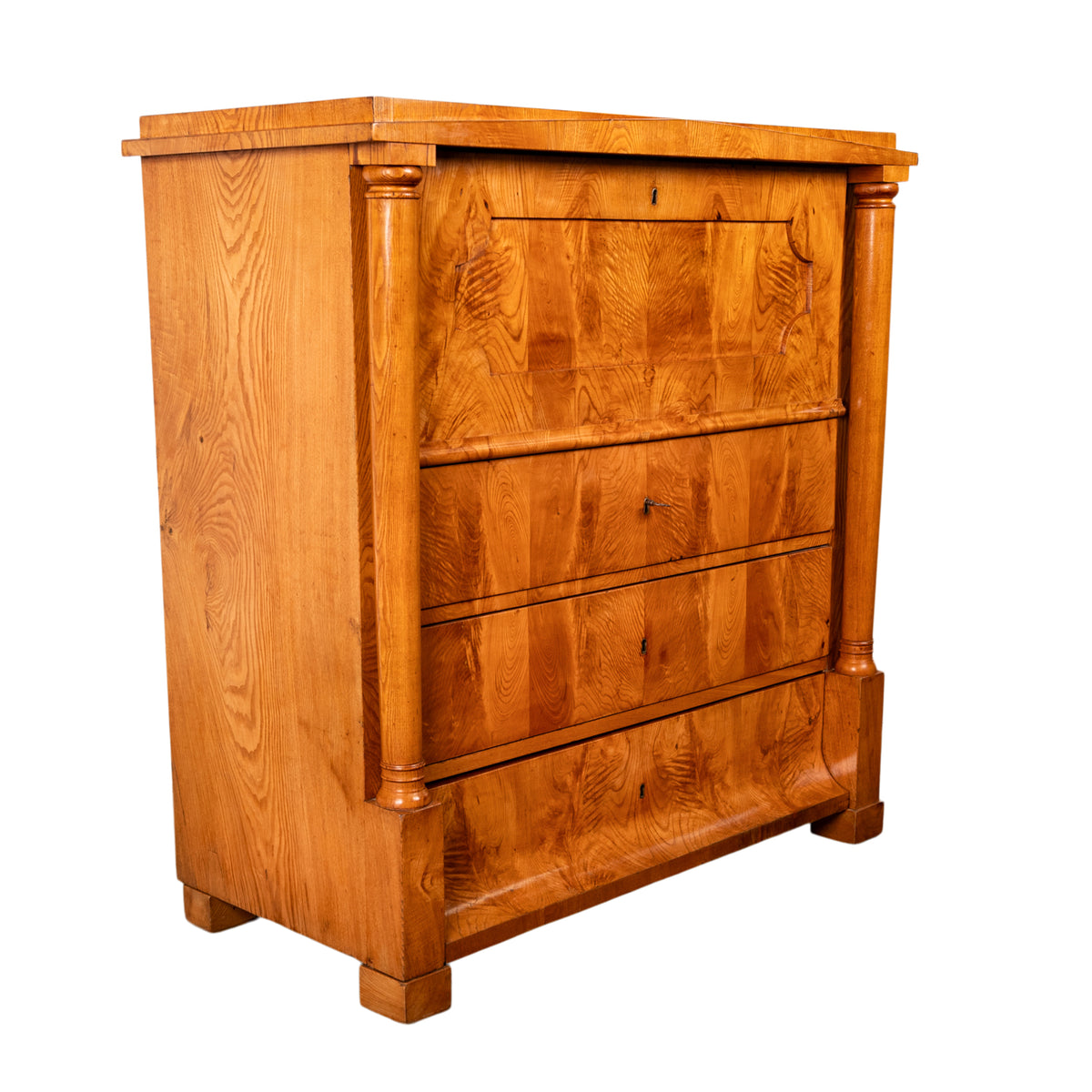 Antique Swedish Golden Ash Biedermeier Secretary Chest Dresser Desk inlaid 1820