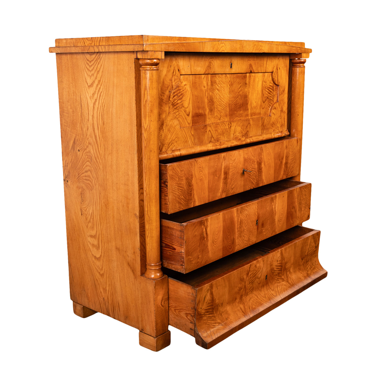 Antique Swedish Golden Ash Biedermeier Secretary Chest Dresser Desk inlaid 1820
