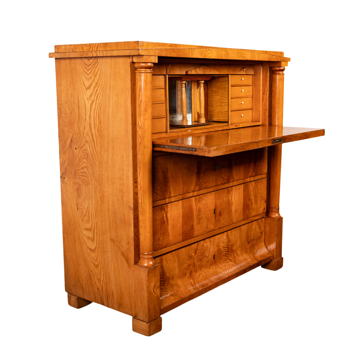 Antique Swedish Golden Ash Biedermeier Secretary Chest Dresser Desk inlaid 1820