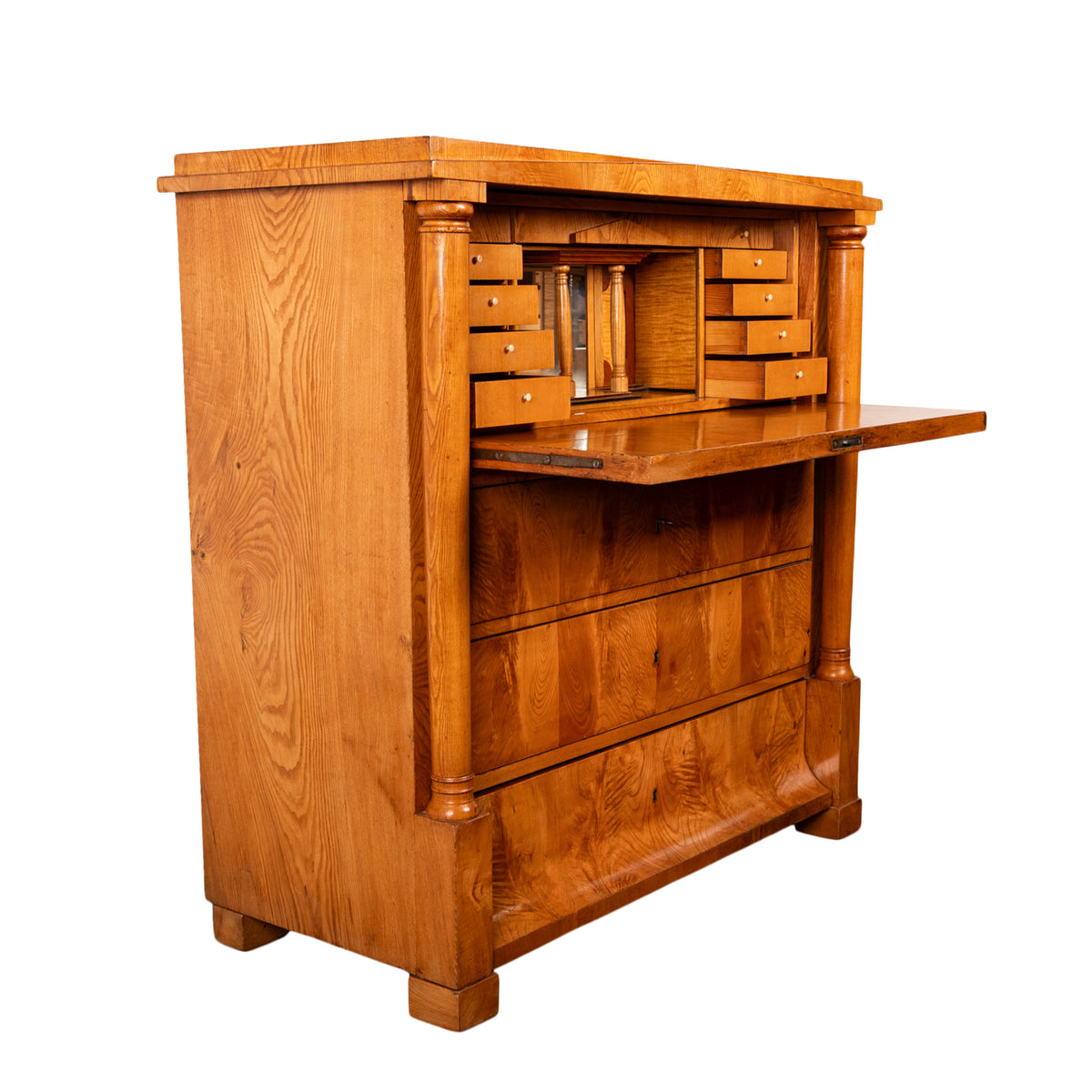 Antique Swedish Golden Ash Biedermeier Secretary Chest Dresser Desk inlaid 1820