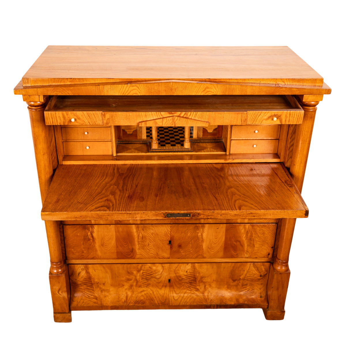 Antique Swedish Golden Ash Biedermeier Secretary Chest Dresser Desk inlaid 1820
