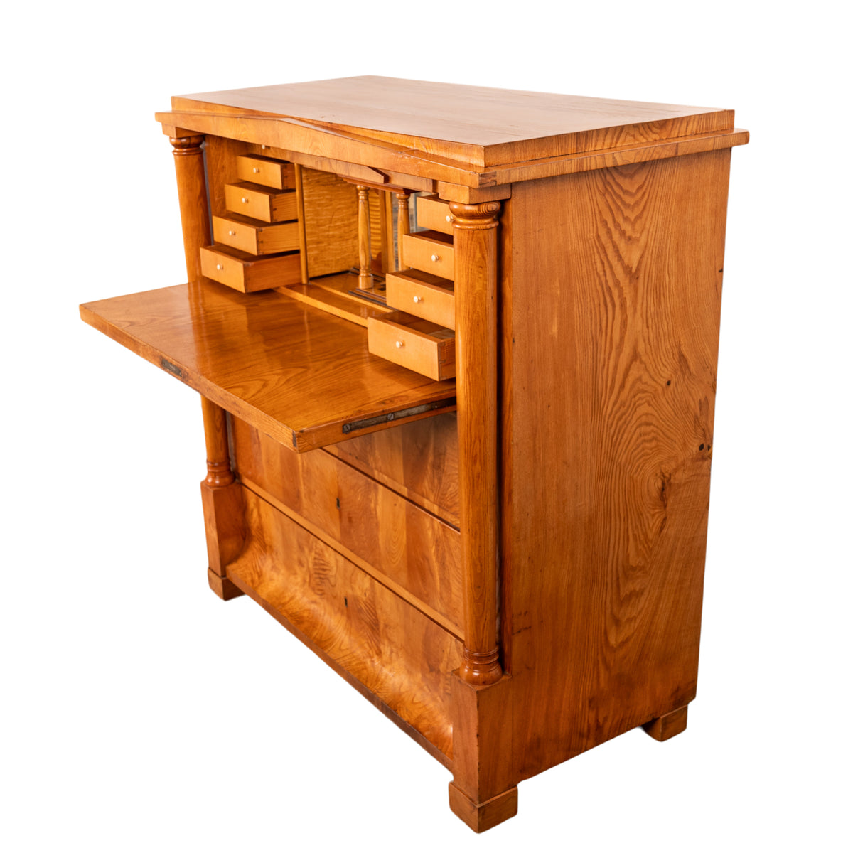 Antique Swedish Golden Ash Biedermeier Secretary Chest Dresser Desk inlaid 1820