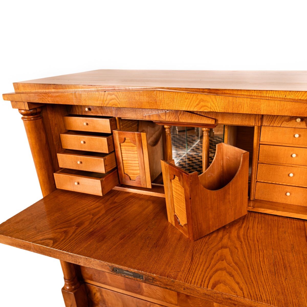 Antique Swedish Golden Ash Biedermeier Secretary Chest Dresser Desk inlaid 1820